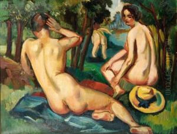 Les Baigneuses Oil Painting by Andre Favory