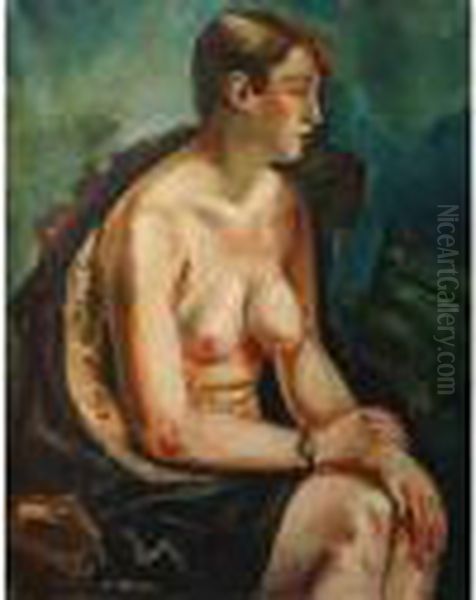 Femme Assise Aux Seins Nus. Oil Painting by Andre Favory