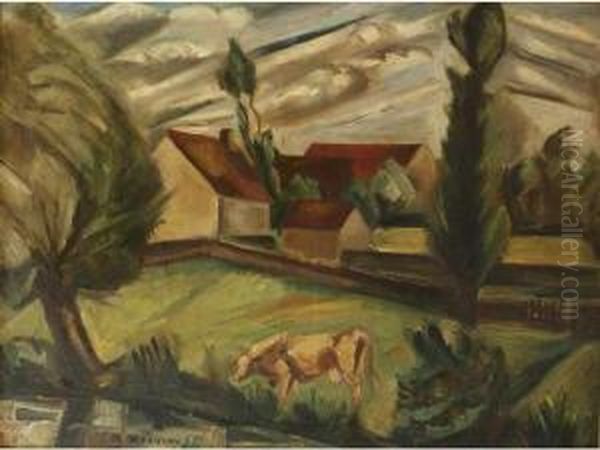 Paysage Avec Vaches. Oil Painting by Andre Favory