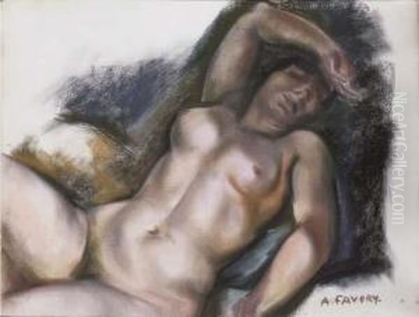 A Reclining Female Nude Oil Painting by Andre Favory