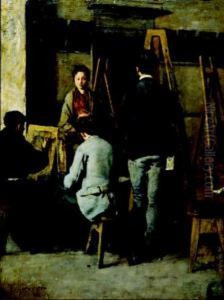 Lo Studio Del Pittore Oil Painting by Giacomo Favretto