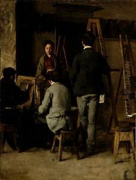 Lo Studio Del Pittore Oil Painting by Giacomo Favretto