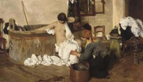 Dopo Il Bagno Oil Painting by Giacomo Favretto