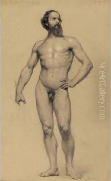 Standing Male Nude Oil Painting by Giacomo Favretto