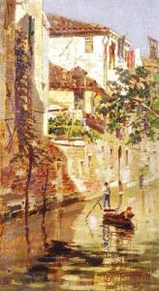 Canale A Venezia Con Gondola Oil Painting by Giacomo Favretto