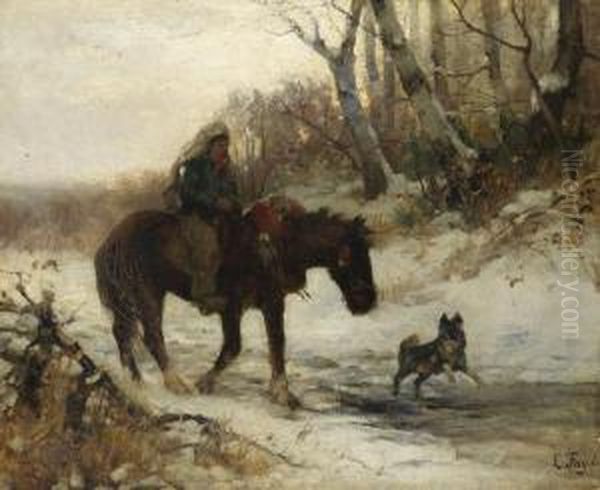 Reiter Mit Hund In Winterlandschaft Oil Painting by Ludwig Benno Fay