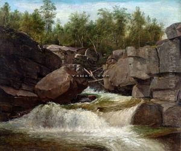 Landskap Med Foss Oil Painting by Thomas Fearnley