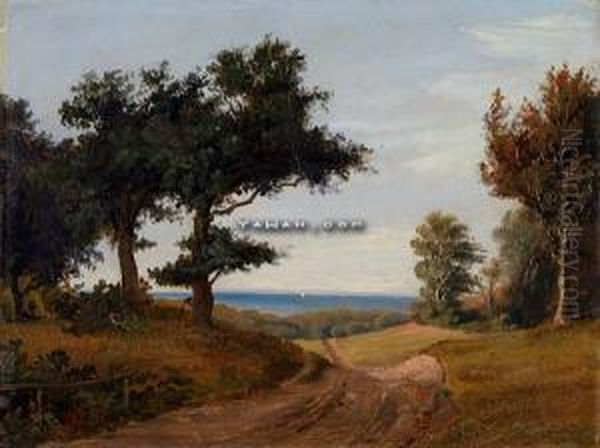 Landskap Med Vei Olje Pa Papir Oppklebet Pa Plate Oil Painting by Thomas Fearnley