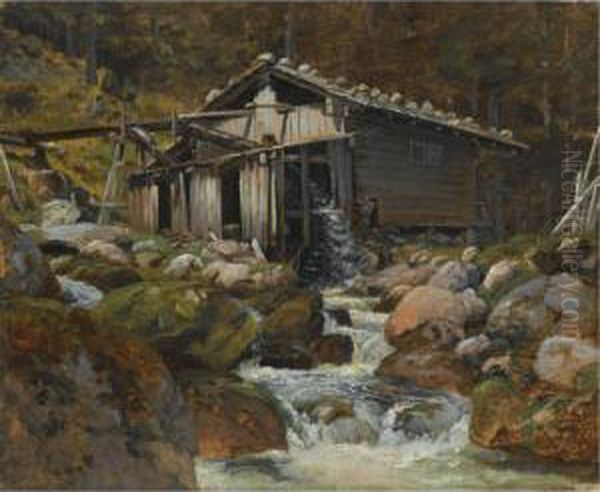 Sagmolle, Gollingen (sawmill, Gollingen) Oil Painting by Thomas Fearnley