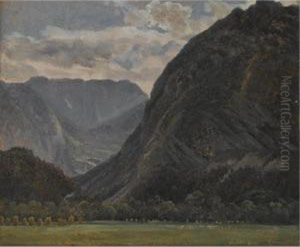 Ved Foten Av Fjellet (at The Foot Of The Mountains) Oil Painting by Thomas Fearnley