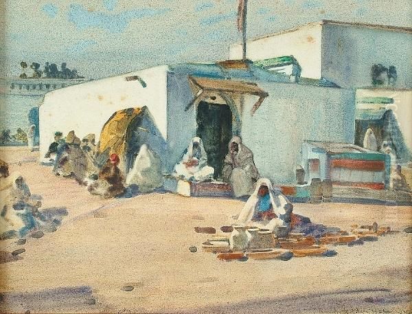 North African Street Scene Oil Painting by A. Romilly Fedden