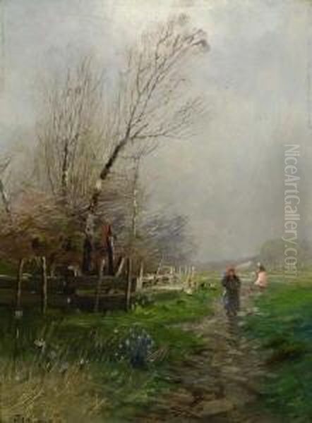 Magd Auf Dem Heimweg. Oil Painting by Otto Fedder