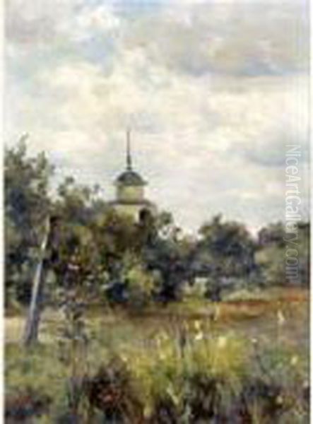 Church Oil Painting by Maria Fedorova