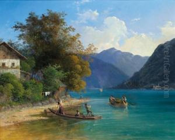 Motivo Sulle Rive Di Un Lago Alpino Oil Painting by Josef Feid