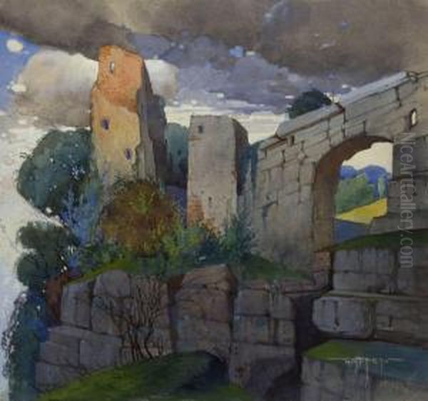 Burgruine. Oil Painting by Gustav Feith