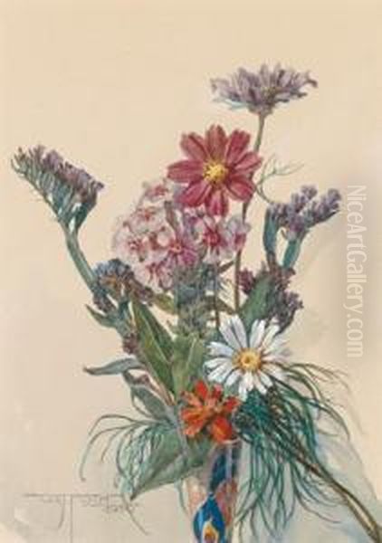 Meadow Flowers In A Glass Oil Painting by Gustav Feith