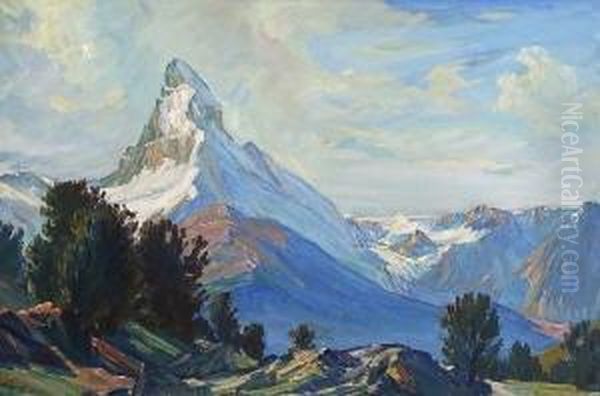 Blick Auf Das Matterhorn. Oil Painting by Carl Friedrich Felber