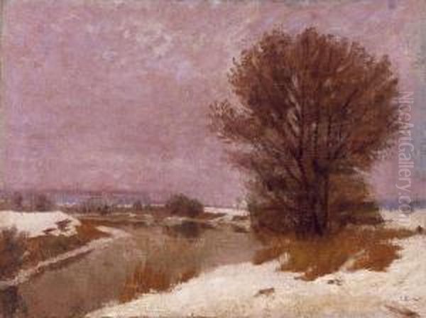 Winter Landscape Oil Painting by Carl Friedrich Felber