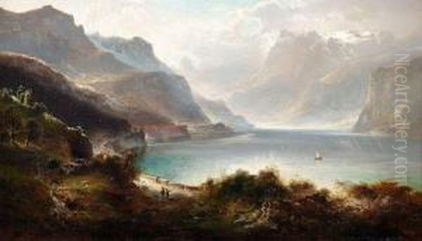 Sommerlicher Hochgebirgssee Oil Painting by Ferdinand Feldhutter