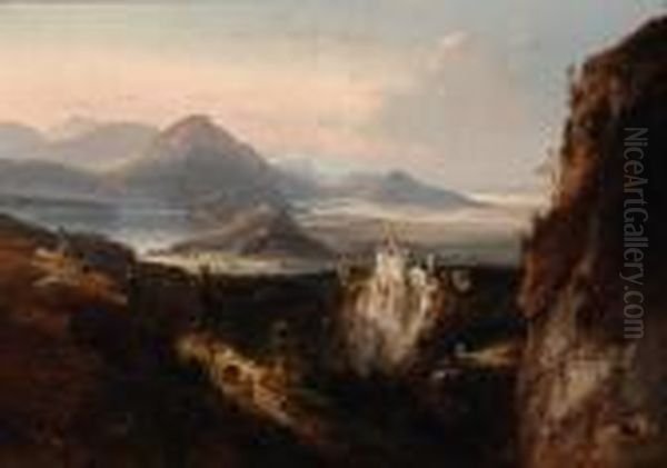 Neuschwanstein Oil Painting by Ferdinand Feldhutter