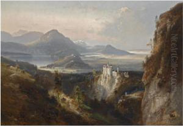 Neuschwanstein Oil Painting by Ferdinand Feldhutter