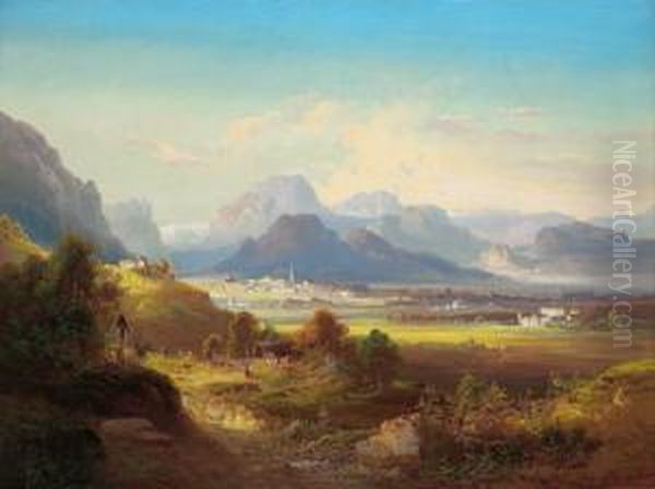 Blick Auf Bad Reichenhall Oil Painting by Ferdinand Feldhutter