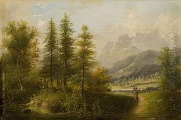 Pejzaz Alpejski Oil Painting by Ferdinand Feldhutter