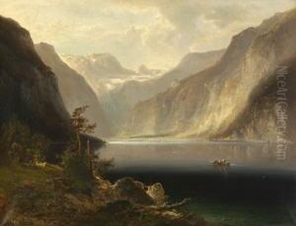 Blick Auf Den Konigssee. Oil Painting by Ferdinand Feldhutter