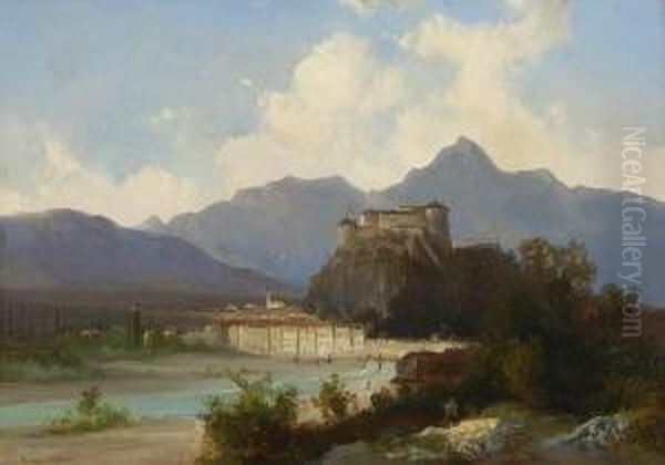 Blick Auf Kufstein. Oil Painting by Ferdinand Feldhutter