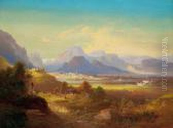 Veduta Di Bad Reichenhall Oil Painting by Ferdinand Feldhutter