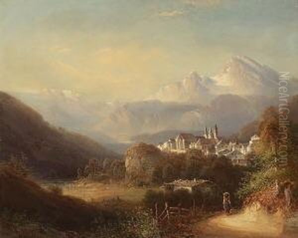 Blick Auf Berchtesgaden Mit
 Watzmann. Oil Painting by Ferdinand Feldhutter