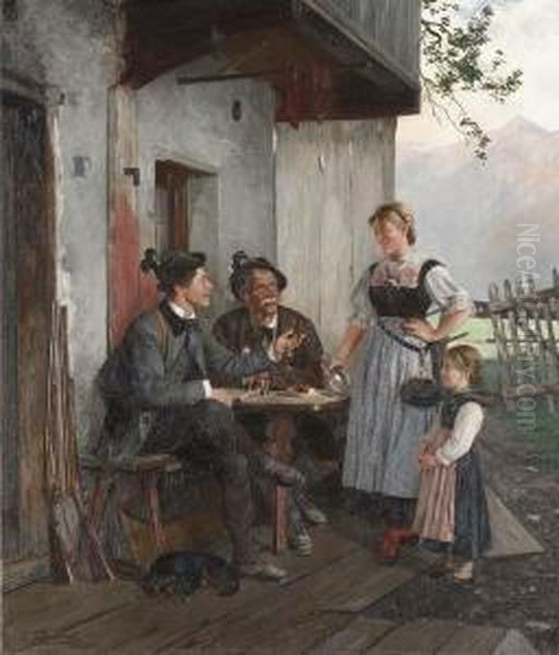 A Rest After The Hunt At An Alpine Tavern Oil Painting by Paul Felgentreff