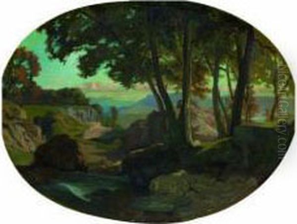 Paysage Montagneux Au Ruisseau Et Aux Grands Arbres Oil Painting by Theodore Caruelle d' Aligny