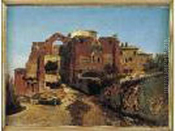 Vue De Ruines Romaines A Albano Oil Painting by Theodore Caruelle d' Aligny