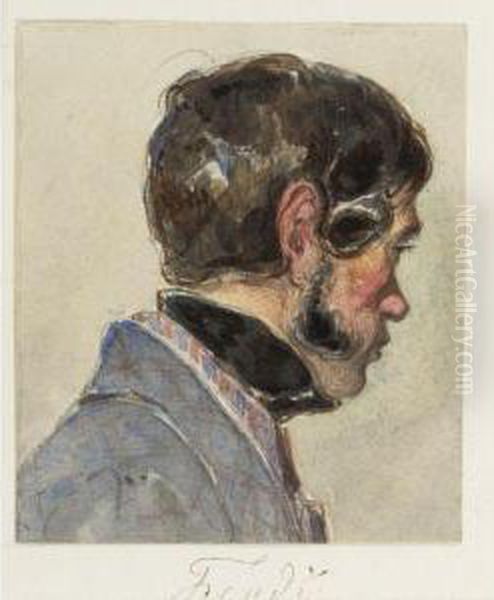 A Man's Head In Profile And Salzburgh Castle Oil Painting by Peter Fendi