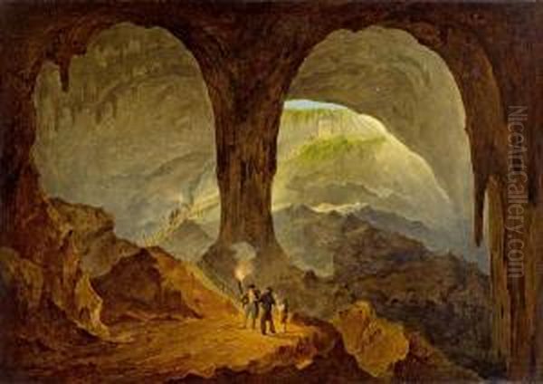 Berggrotte Von Corniale (adelsberger Karstgrotte Bei Postojna) Oil Painting by Peter Fendi