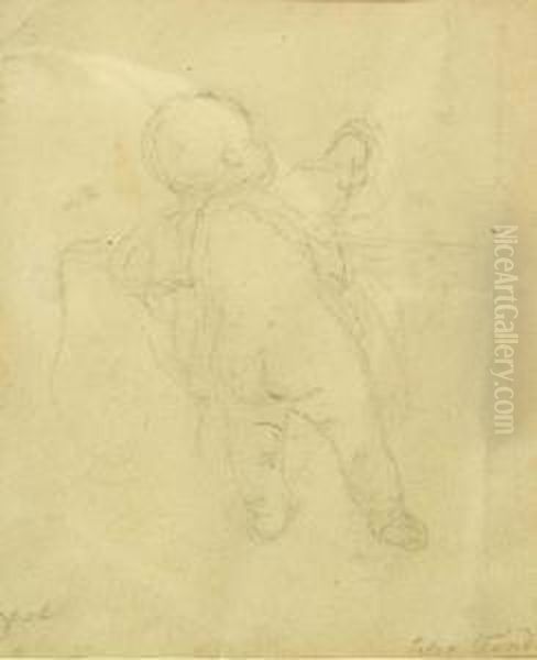 Standing Infant, Seen From Behind Oil Painting by Peter Fendi