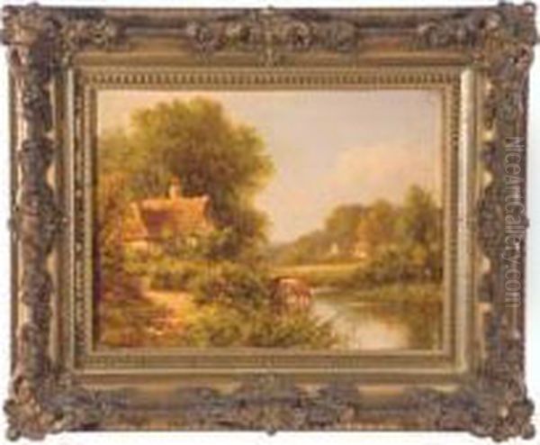 Pastoral Landscape With Cottages Oil Painting by Robert Robin Fenson