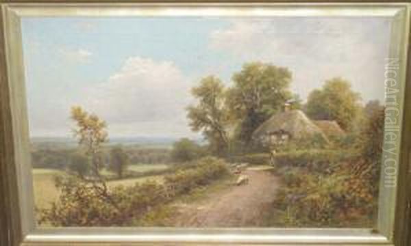 Thatched Cottage With Sheep Signed And Dated 1902 Oil Painting by Robert Robin Fenson