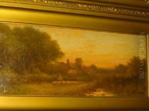 Landscape At Sunset With Thatched Cottage Oil Painting by Robert Robin Fenson