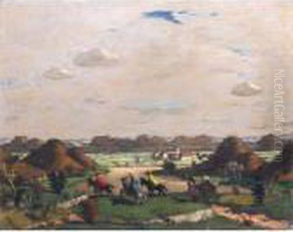 Travellers In A Landscape Oil Painting by Adolf Fenyes