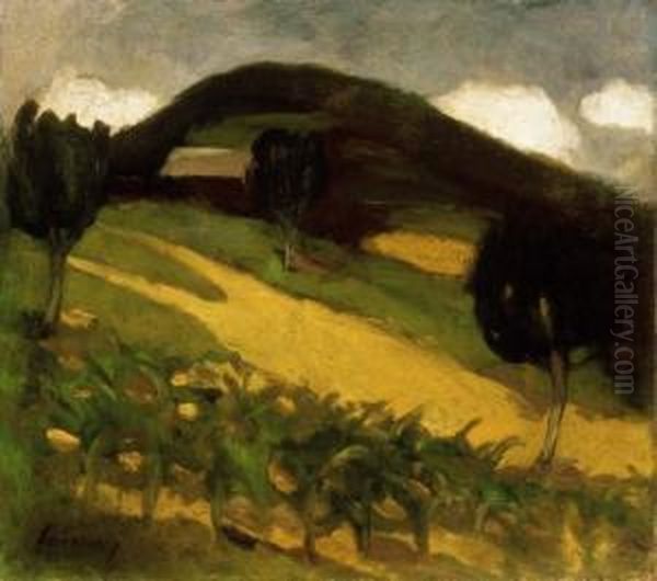 Landscape In Nagybanya Oil Painting by Karoly Ferenczy