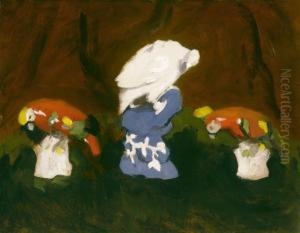 Parrots Oil Painting by Karoly Ferenczy