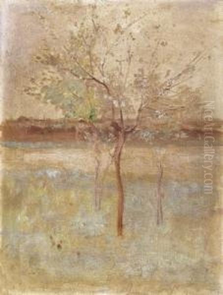 Apple Tree Blossoming Oil Painting by Karoly Ferenczy