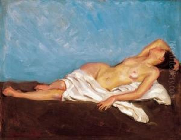 Nude In The Studio Oil Painting by Valer Ferenczy