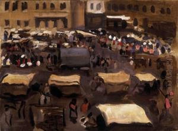 Market-place Oil Painting by Valer Ferenczy