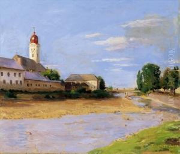 The Banks Of The River Zazar In Nagybanya Oil Painting by Valer Ferenczy