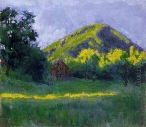 Nagybanya, Kereszthegy At Chestnut Tree Blossoming Oil Painting by Valer Ferenczy