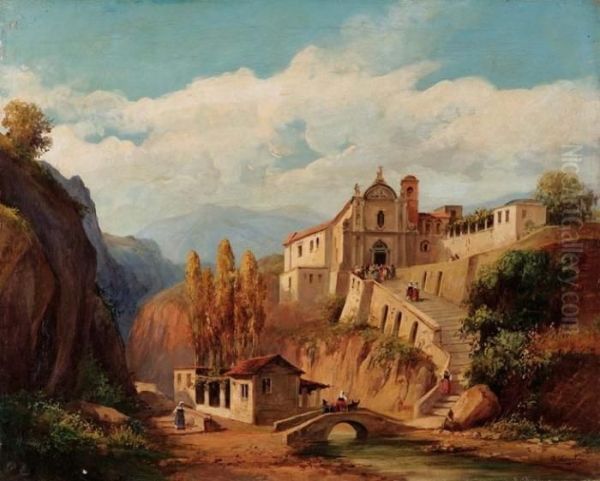 L'abbazia Di Cava Dei Tirreni Oil Painting by Salvatore Fergola