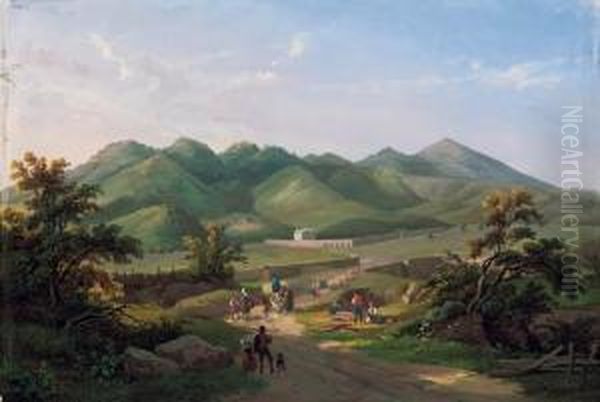 La Raccolta Del Fieno In Campania Oil Painting by Salvatore Fergola